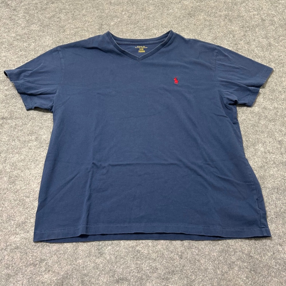 Polo Ralph Lauren V-Neck T-Shirt Mens L Blue Short Sleeve Pony Logo Cotton TEE